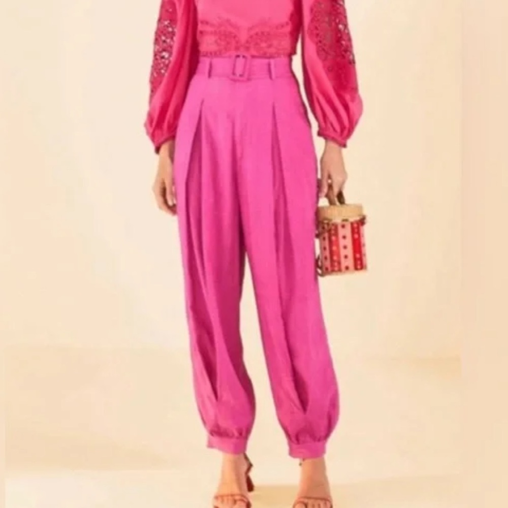 FARM Rio Belted 100% LINEN Cuffed Hem Harem PANTS, NWOT